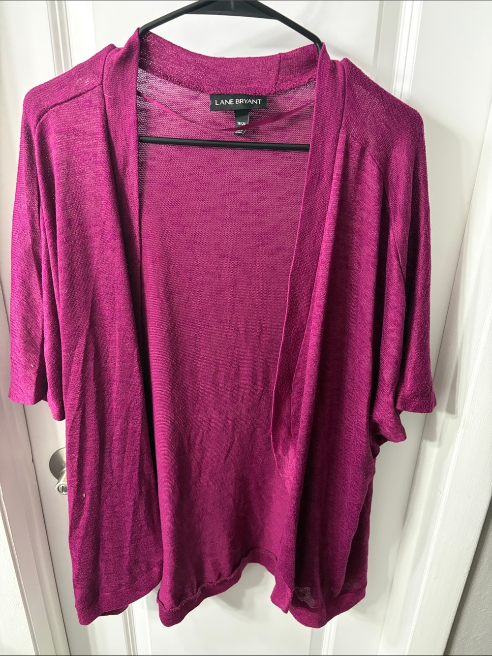 Lane Bryant Open-Front Short-Sleeve Cardigan - Magenta